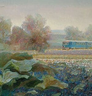 Giclée Blauwe Engel in Frans landschap (groot)